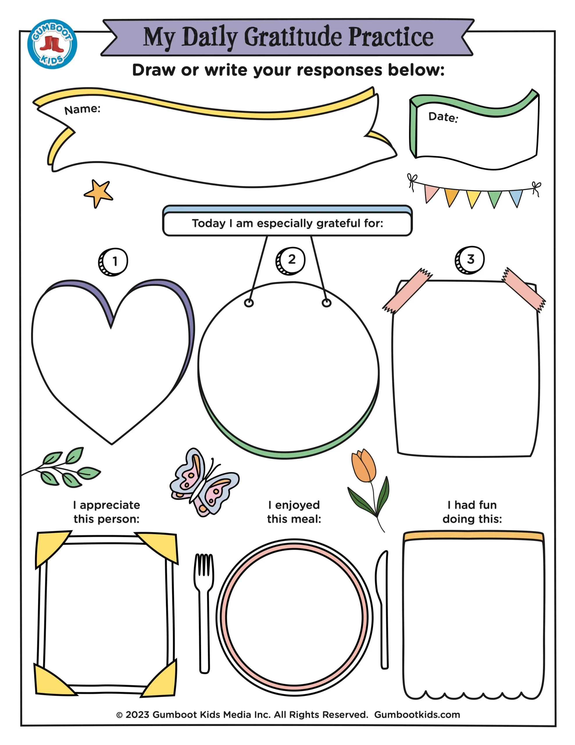 Free Printable Gratitude Worksheets For Kids