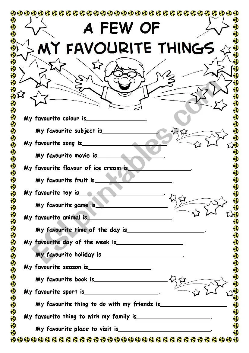 My Favorite Things Sheet Preschool Printable