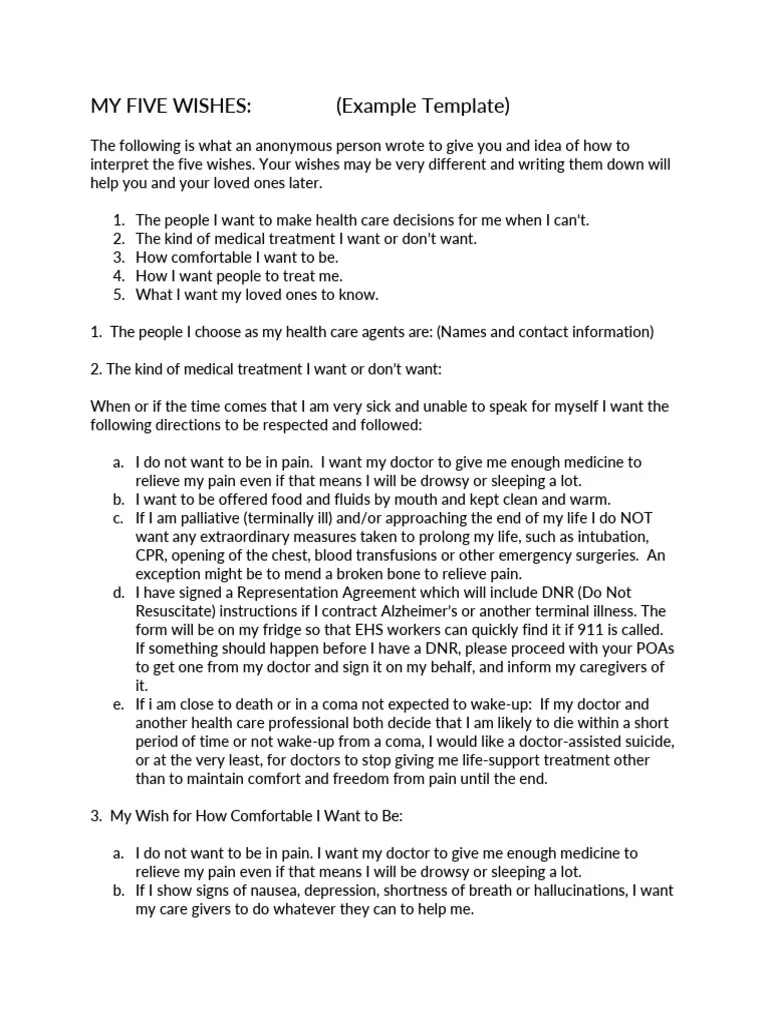 My 5 Wishes Printable Form