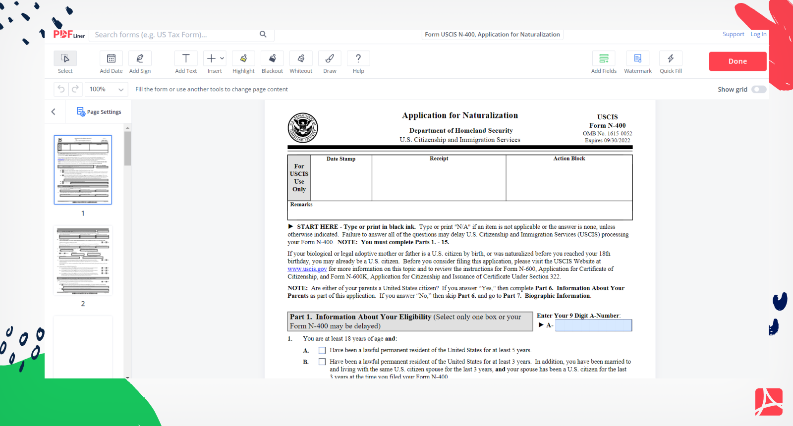 N 400 Form Sample Printable