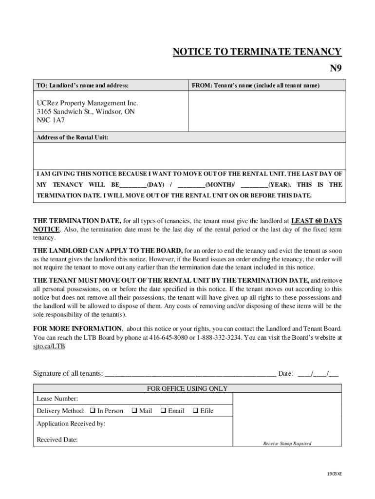 N9 Form Ontario Tenant Notice