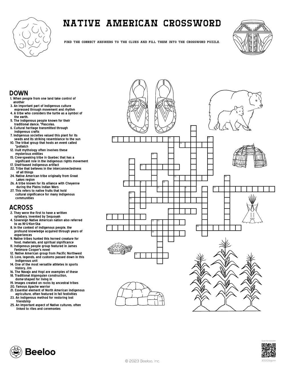 Native American Crossword Beeloo Printable Crafts And Activities 