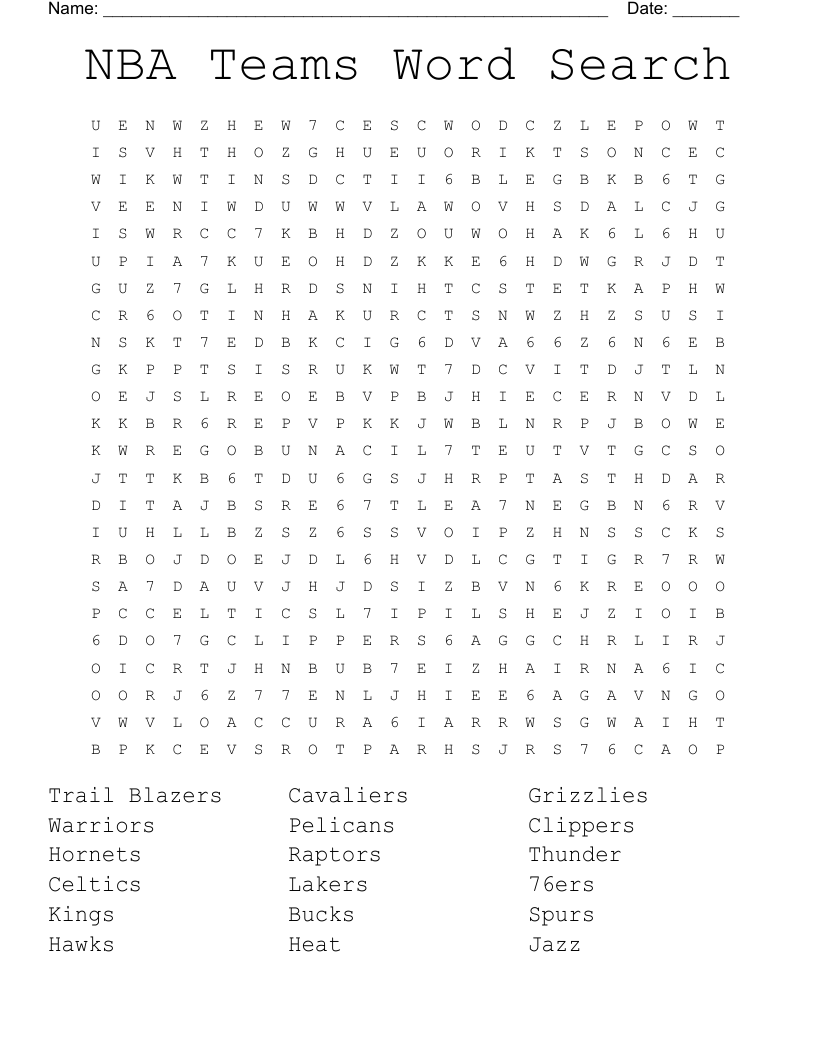 Nba Word Search Printable