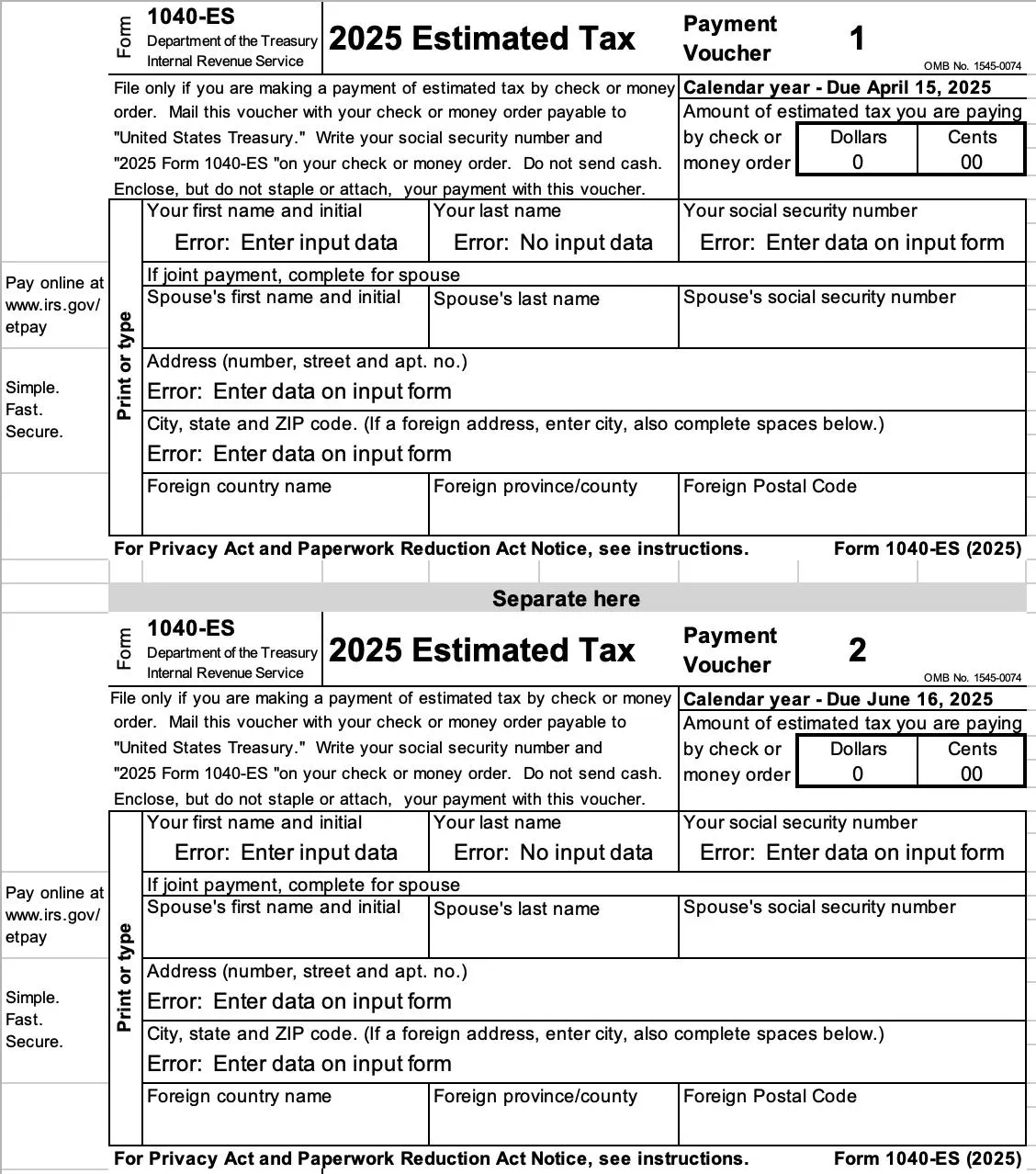 Irs Form 1040 Es 2025