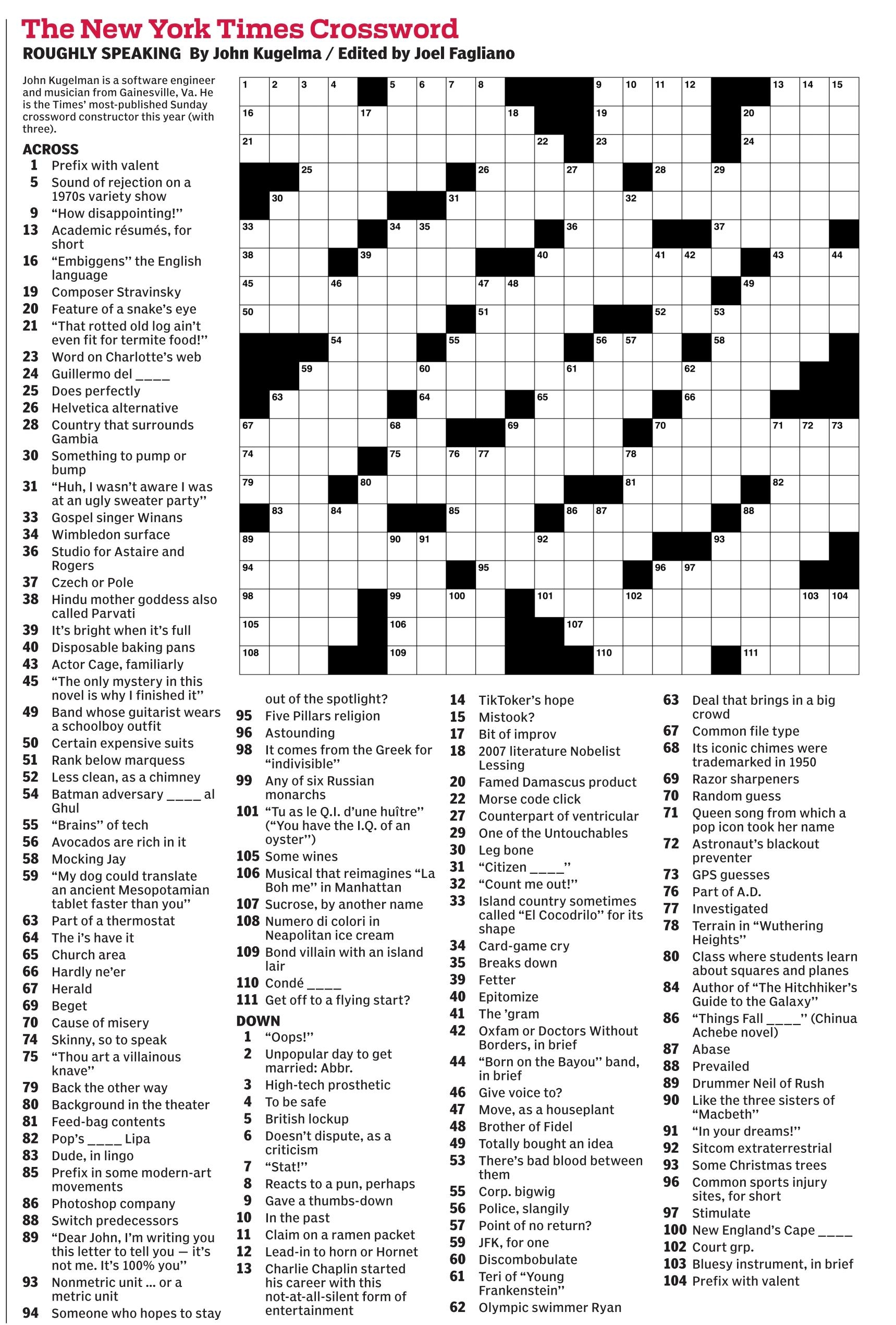 Times Crossword Puzzle Printable