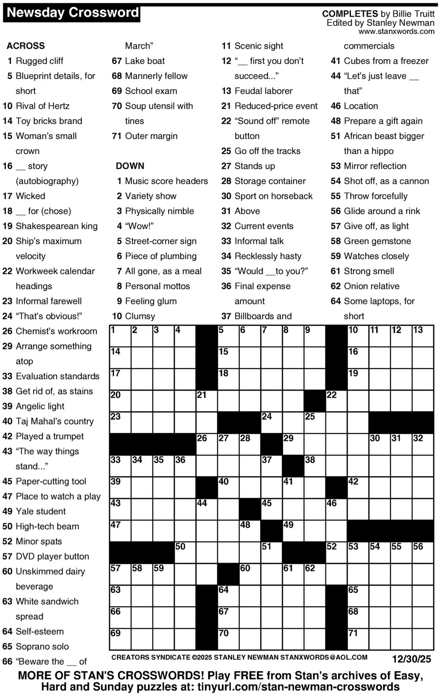 Newsday Crossword Puzzle Creators Syndicate