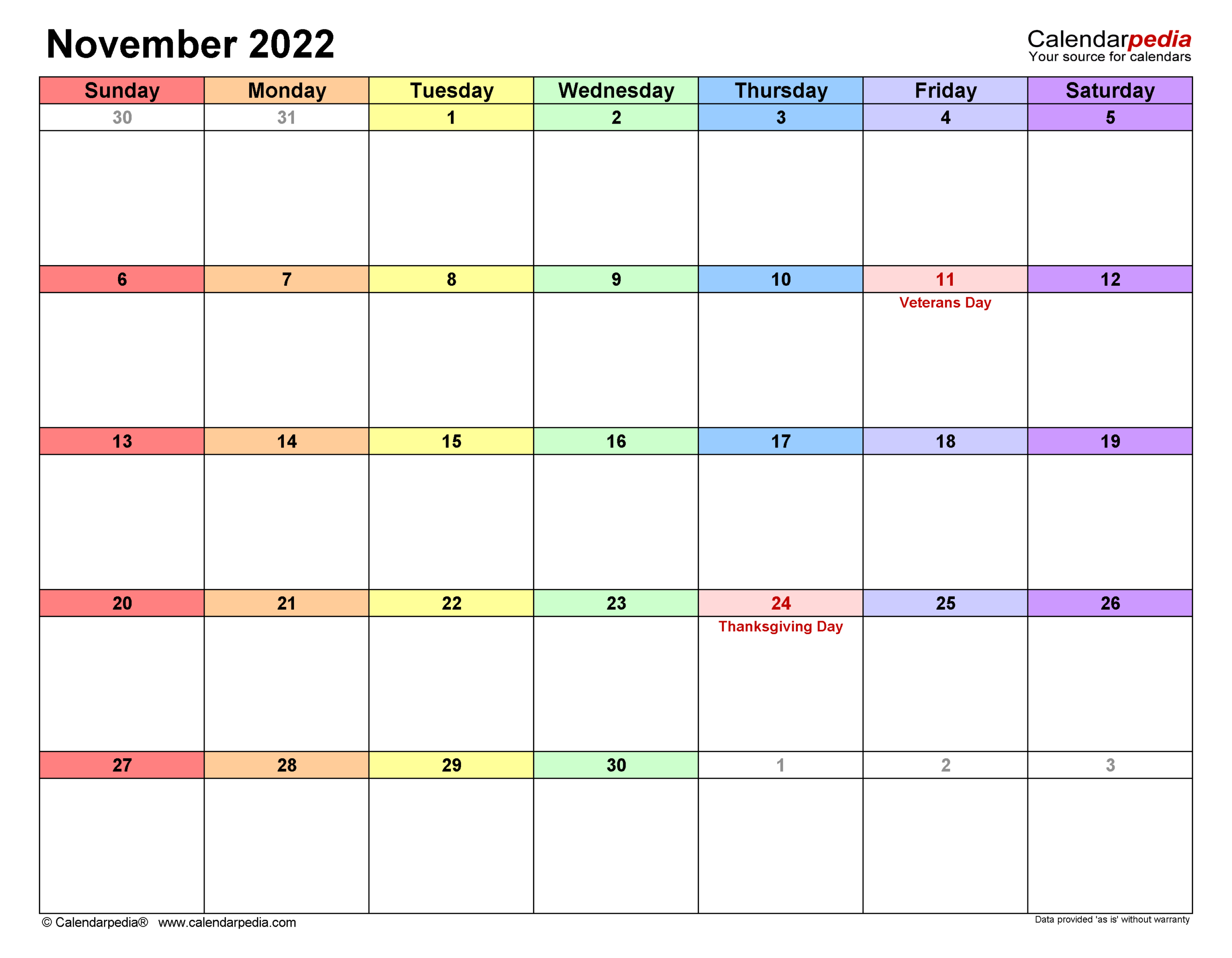 Work Week November Calendar Printable