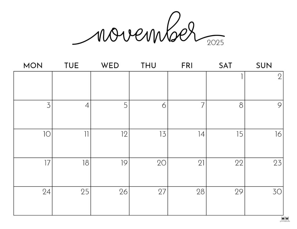 November Calendar Printable Pretty
