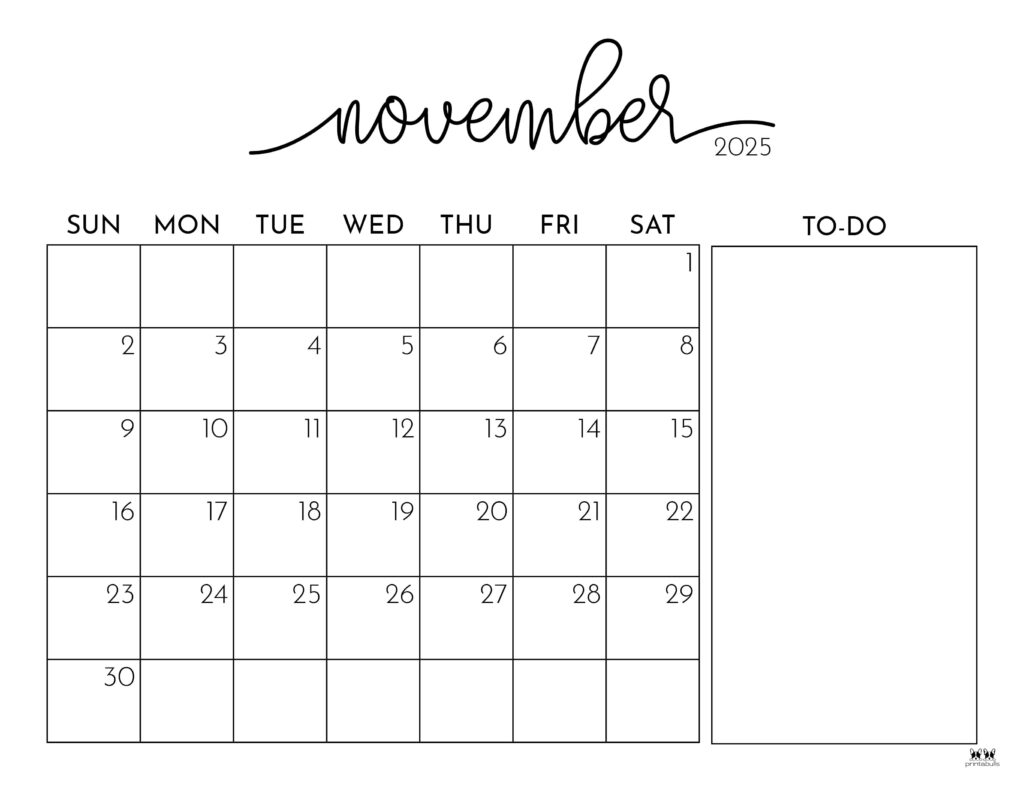 Blank Printable November Calendar First Grade