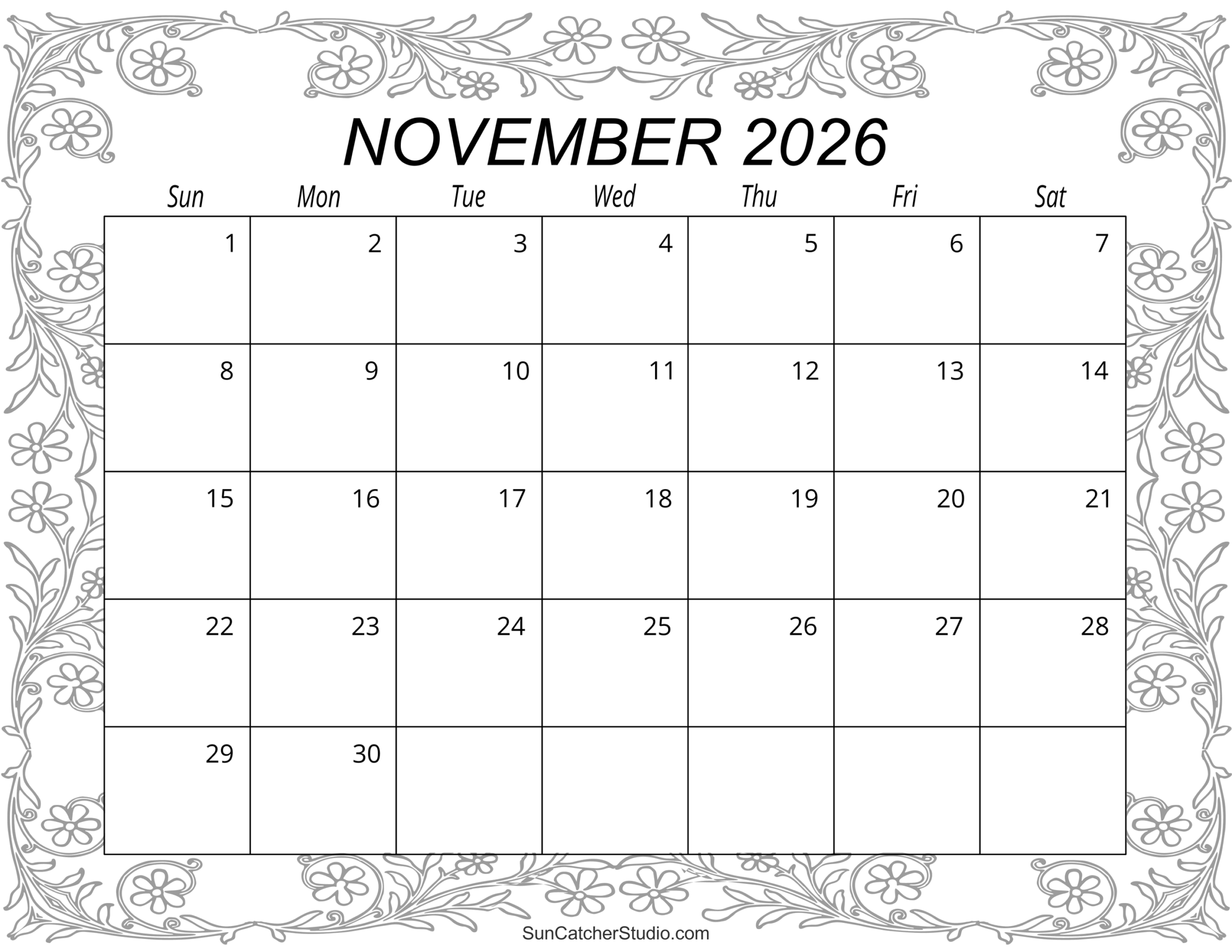 November 2026 Calendar Printable Template Holidays