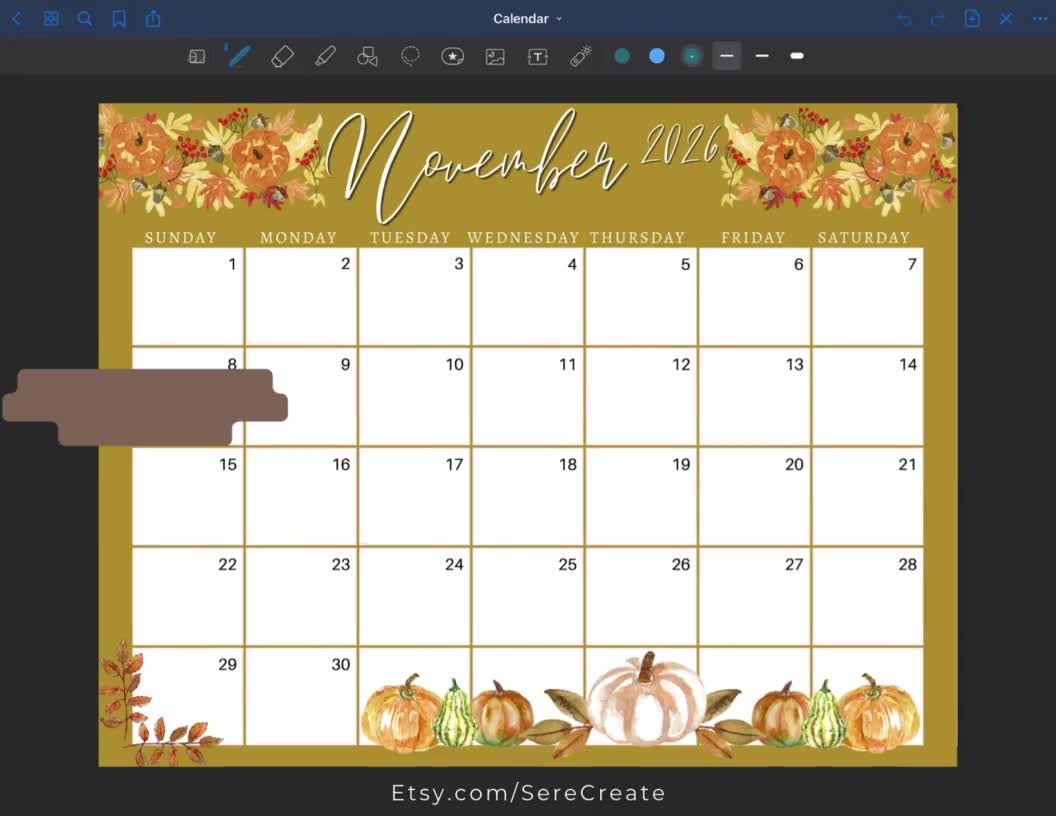 November 2026 Calendar Yellow Leaves Printable Planner PDF PNG JPG Download 