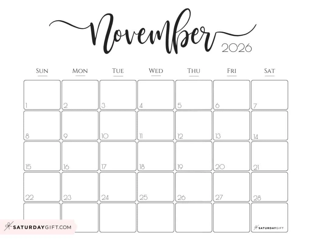 Vertical Printable November Calendar