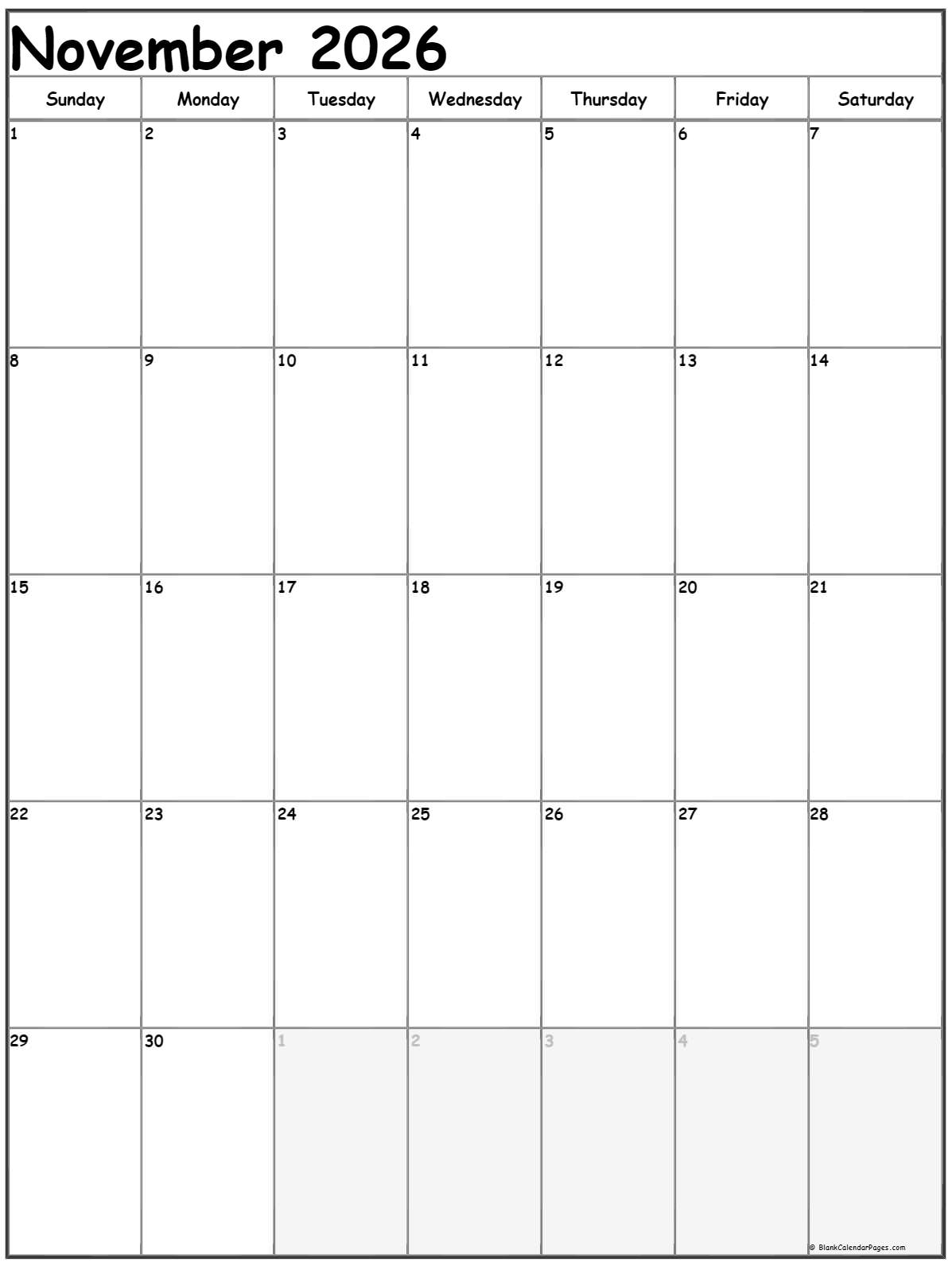 November 2026 Vertical Calendar Portrait