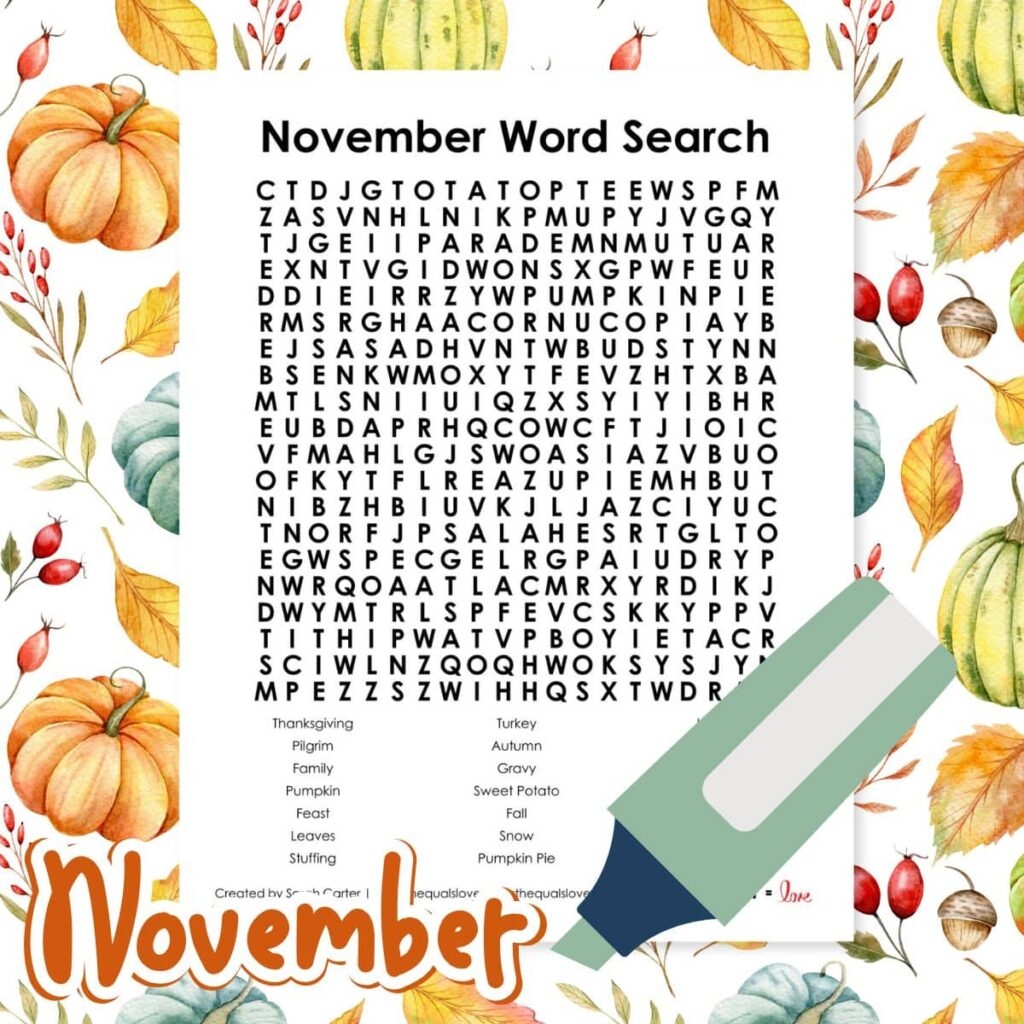 Free Printable November Puzzles