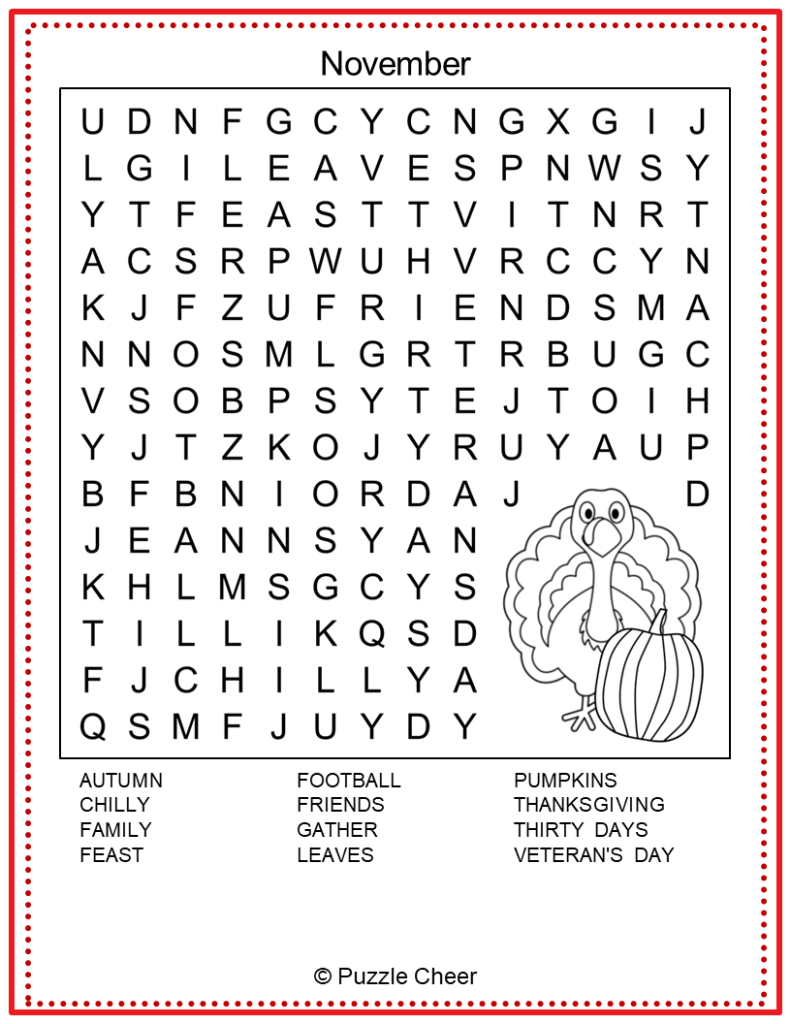 November Word Search Puzzle Puzzle Cheer