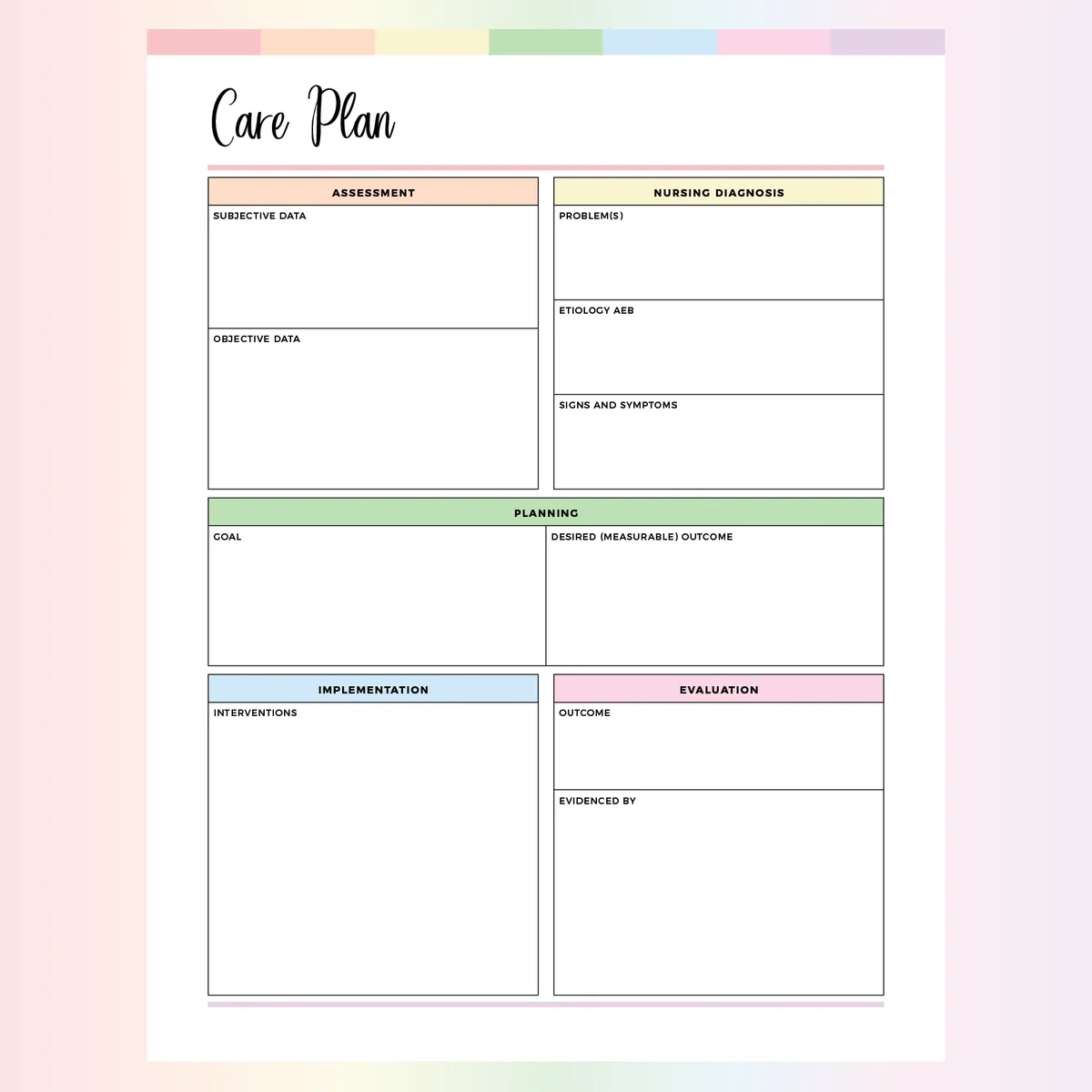Nursing Care Plan Template Printable Instant Download PDF Plan 