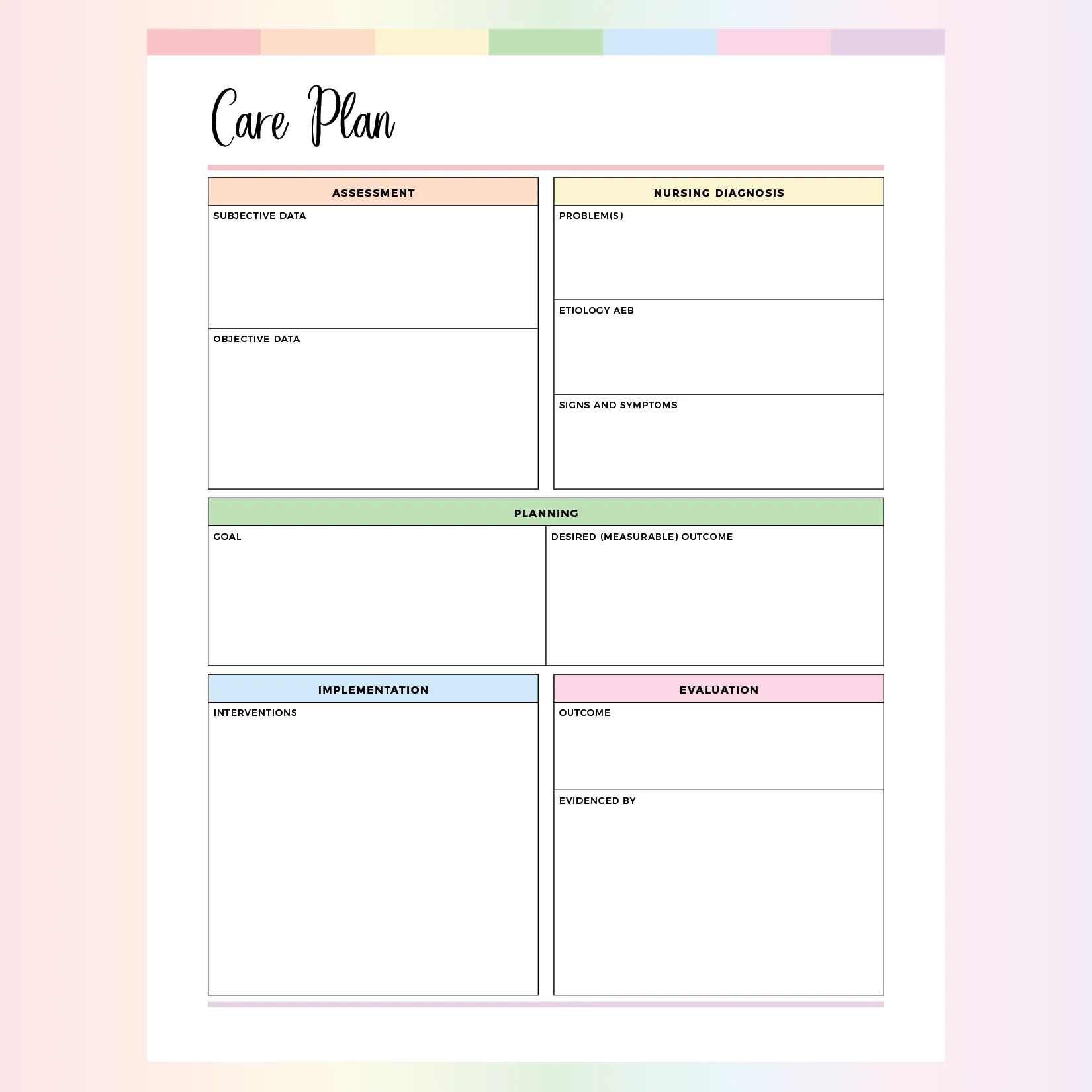 Nursing Care Plan Template Printable Instant Download PDF Plan 