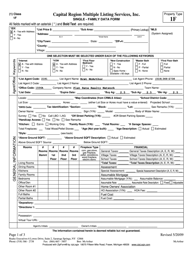 NY Capital Region Multiple Listing Services Form Fill Online 