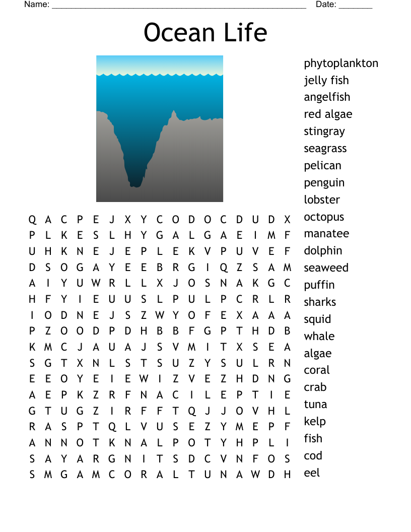 Free Printable Ocean Word Search