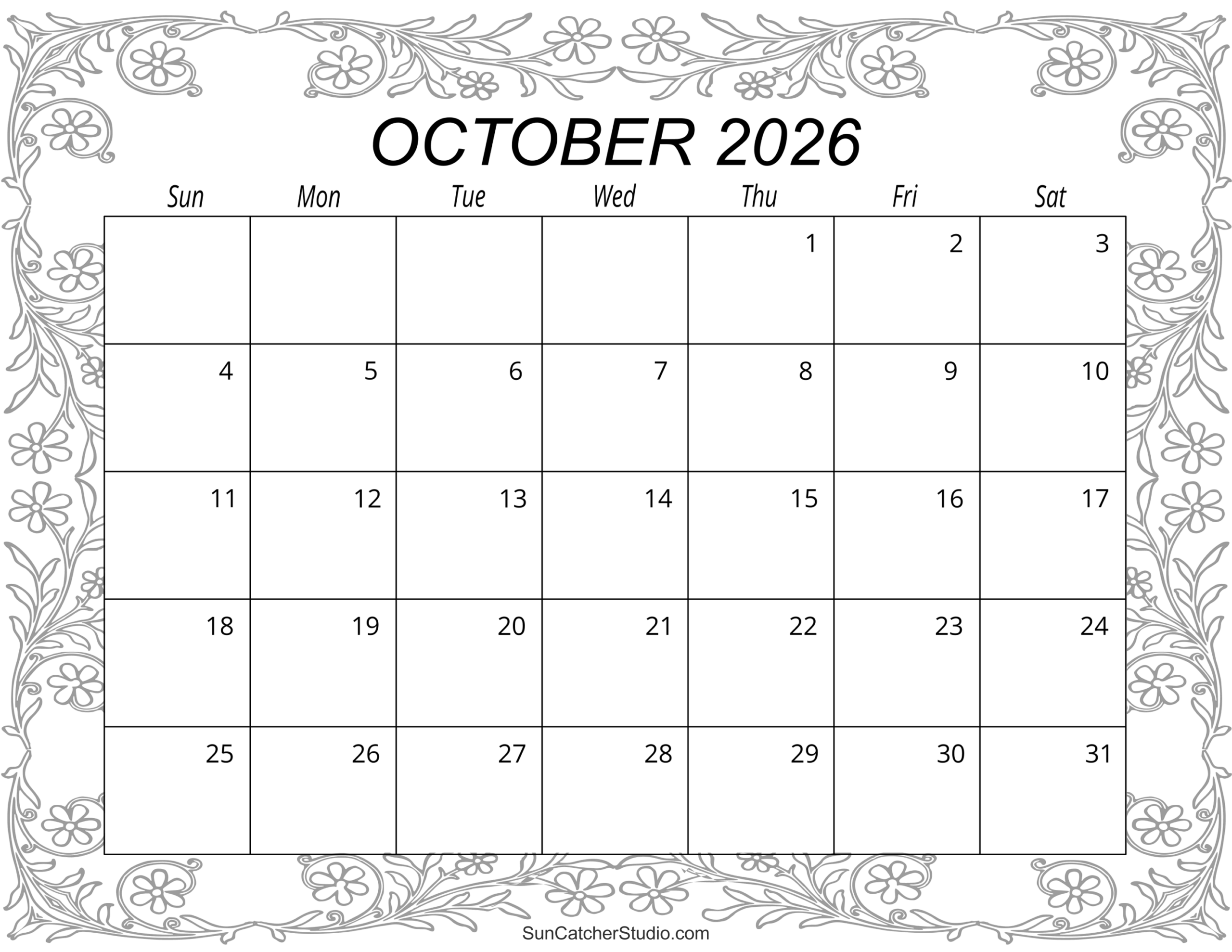 October Black Calendar 2026