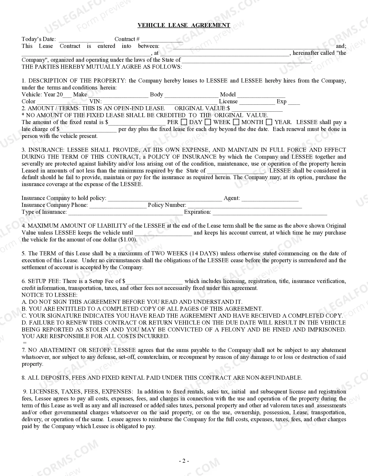 Ohio Application For Vehicle Lease Agreement US Legal Forms