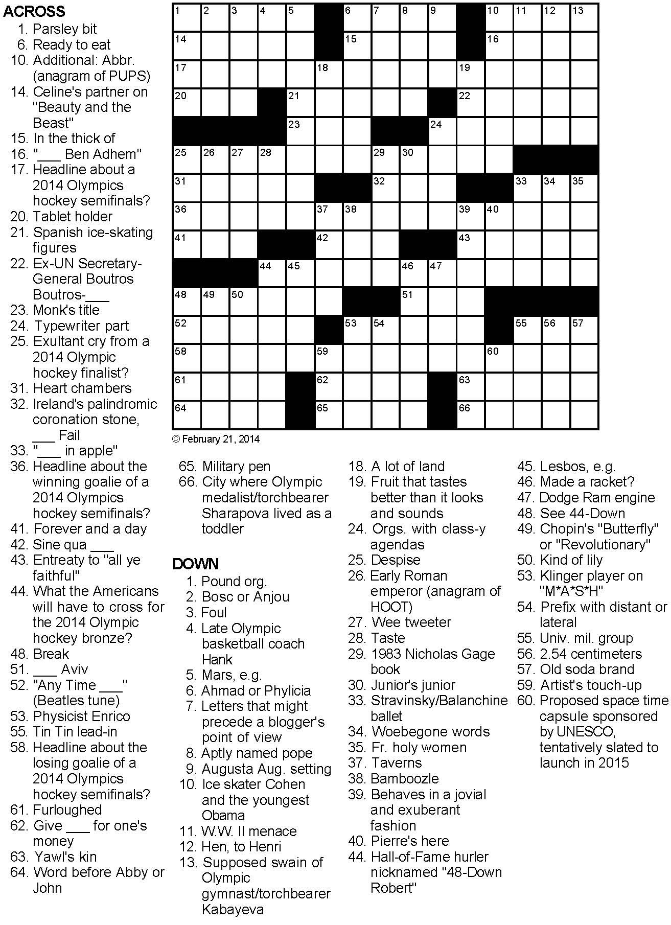 Hockey Crossword Puzzles Printable