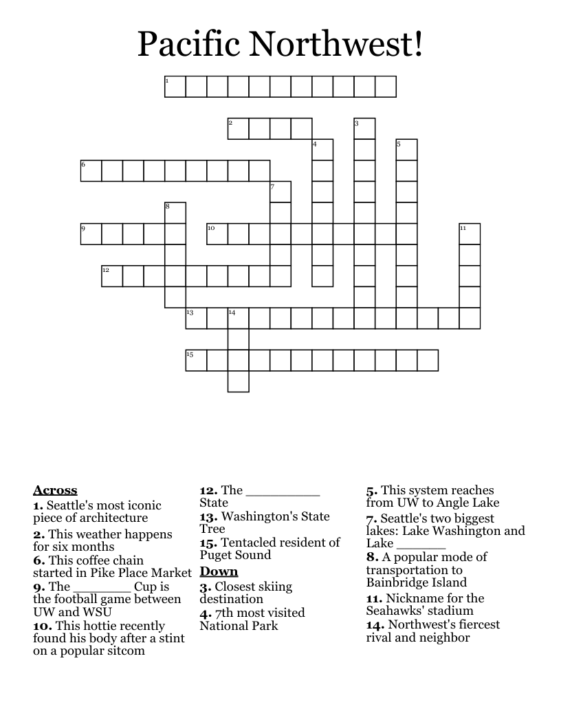 Pacific Northwest Crossword WordMint