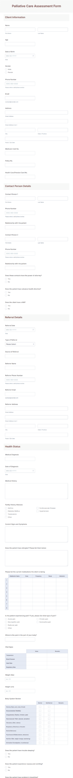 Palliative Care Assessment Form Template Jotform