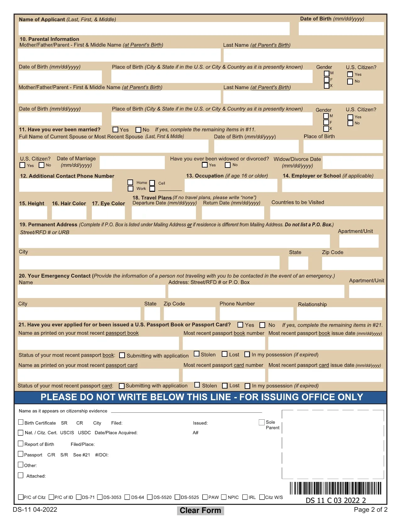 Passport Form Ds-11 Printable