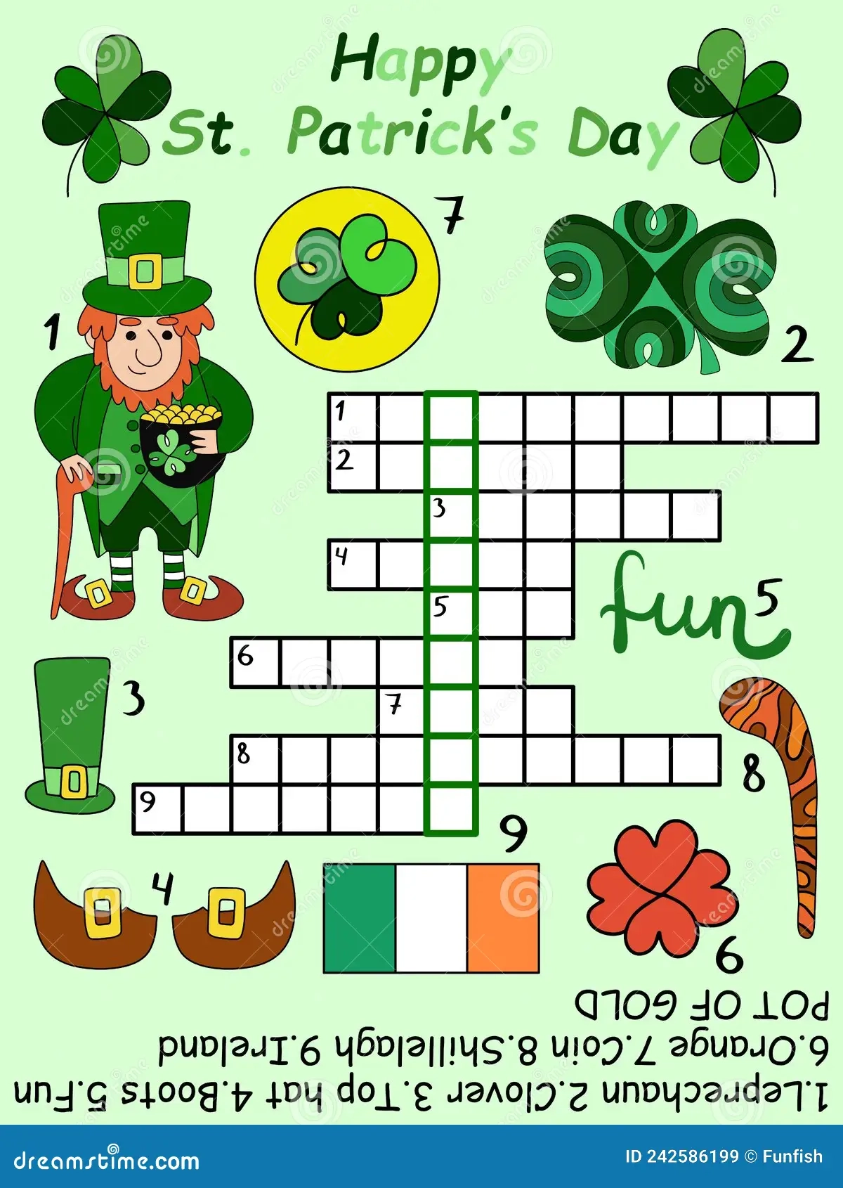 Patrick S Day Crossword With A Keyword And An Answer For Children 