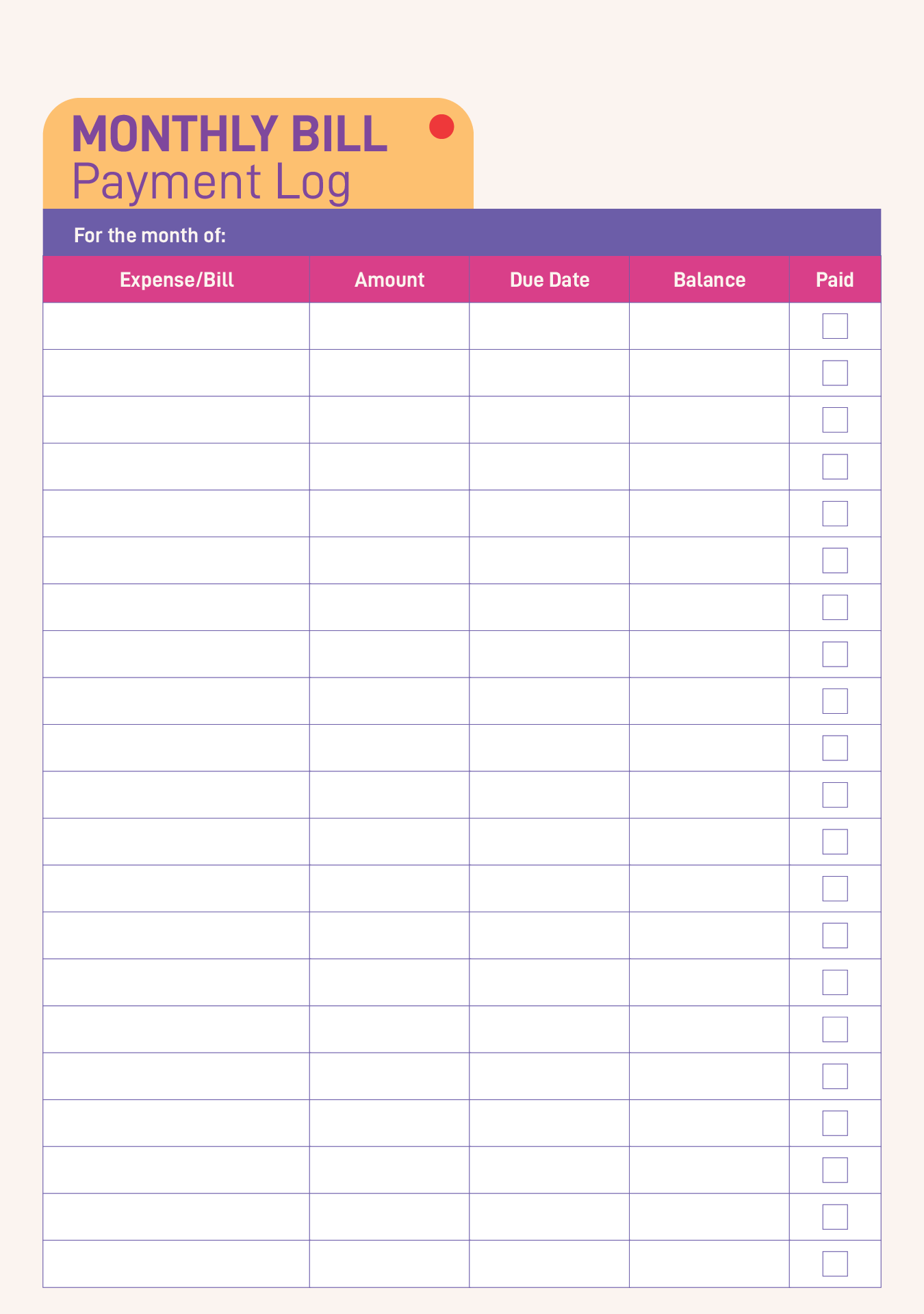 Printable Payment Schedule Template