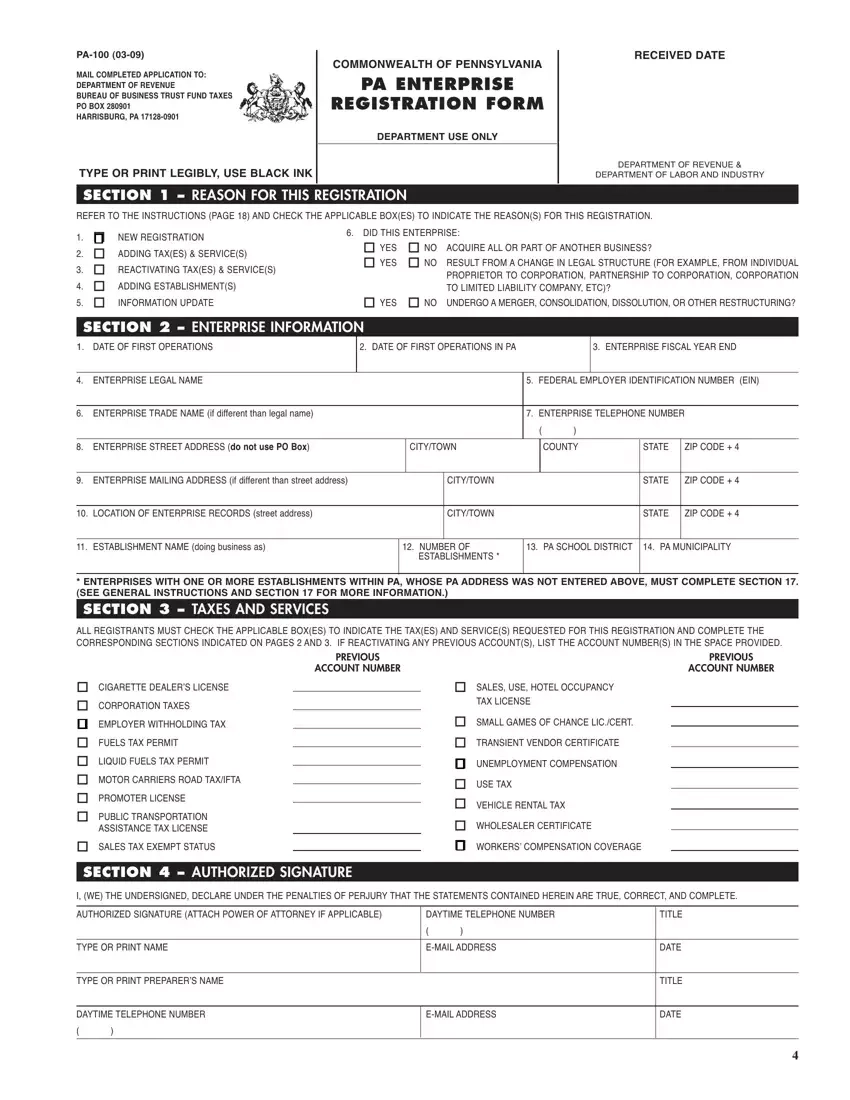 Pennsylvania Form Pa 100 Fill Out Printable PDF Forms