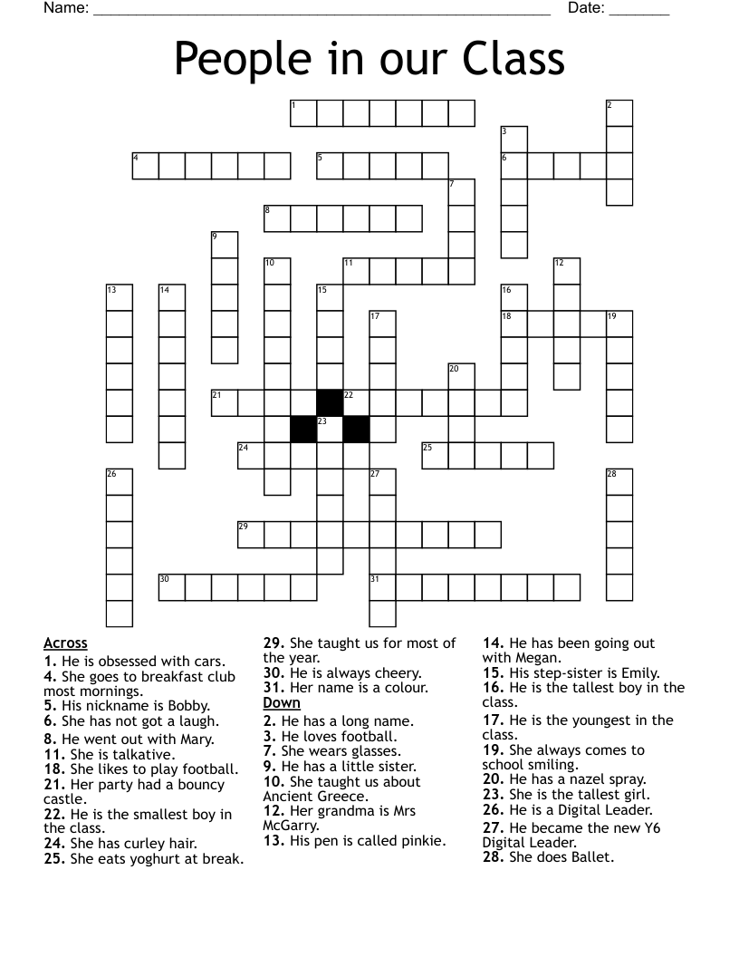 People In Our Class Crossword WordMint