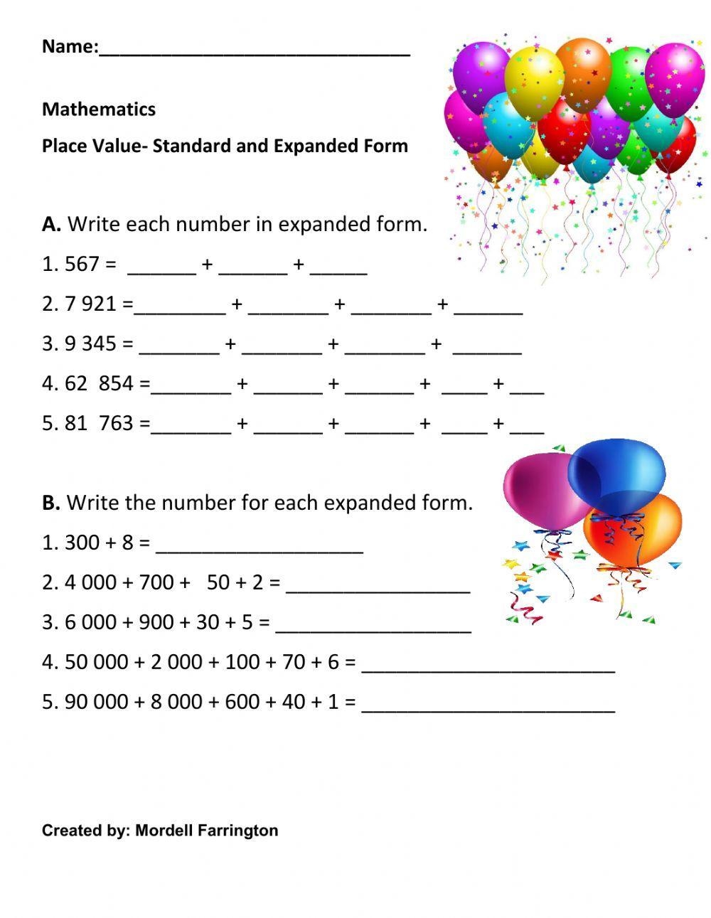 Printable Place Value Expanded Form Worksheets