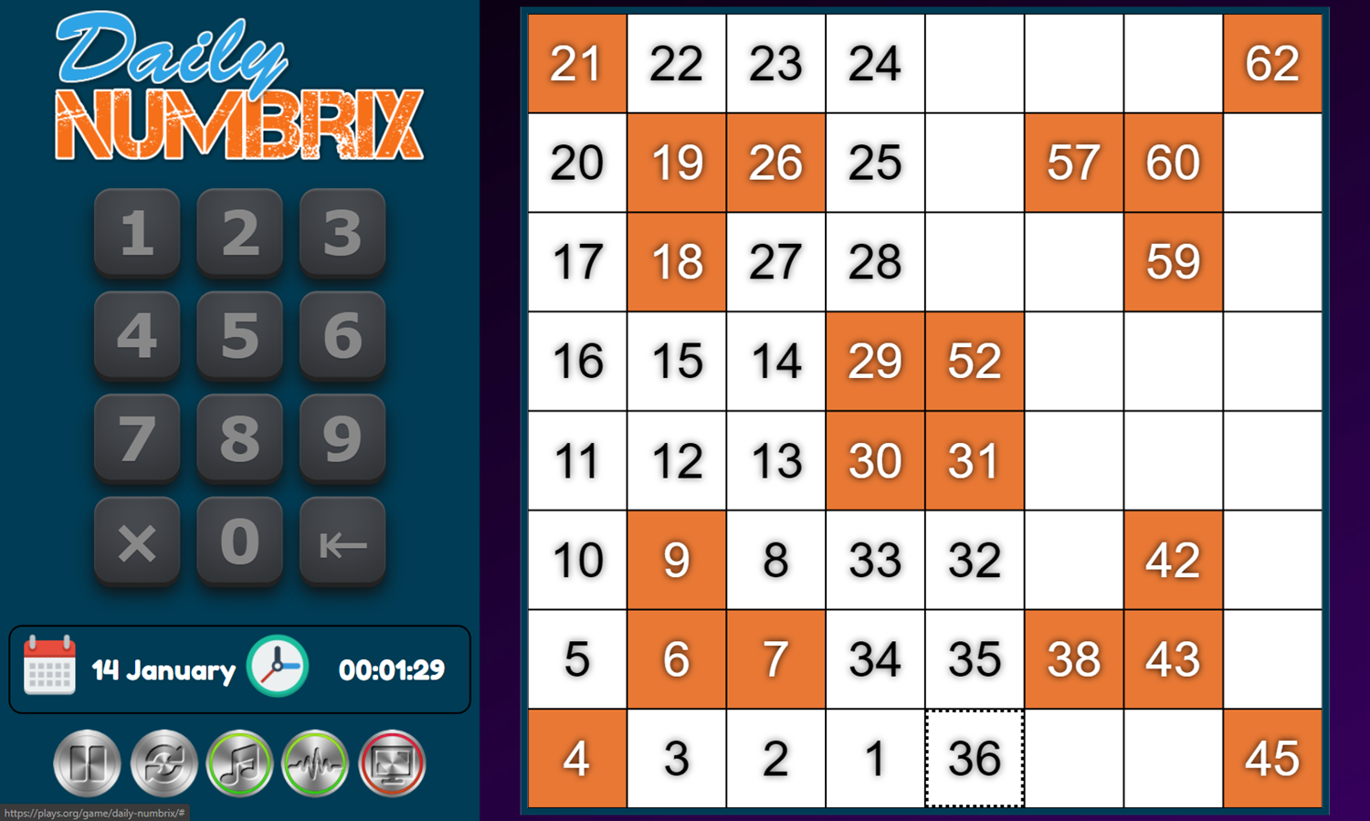  Play Daily Numbrix Game Free Online Number Filling Logic 