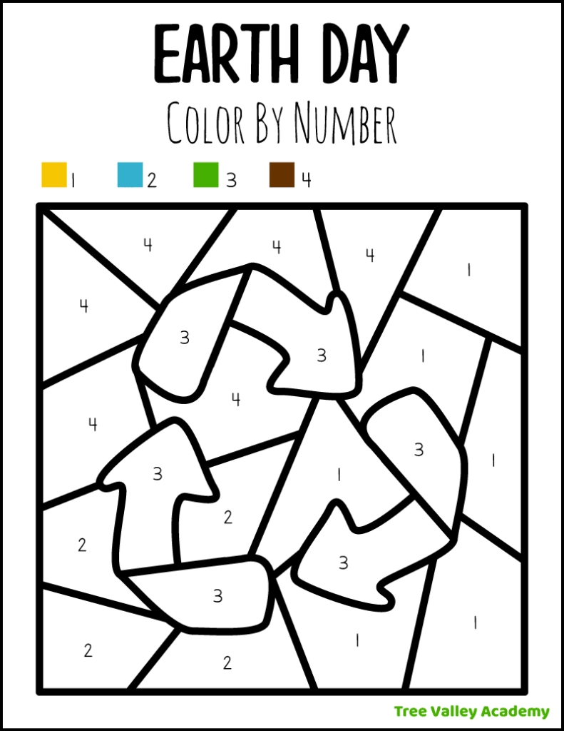 Preschool Earth Day Color By Number Tree Valley Academy