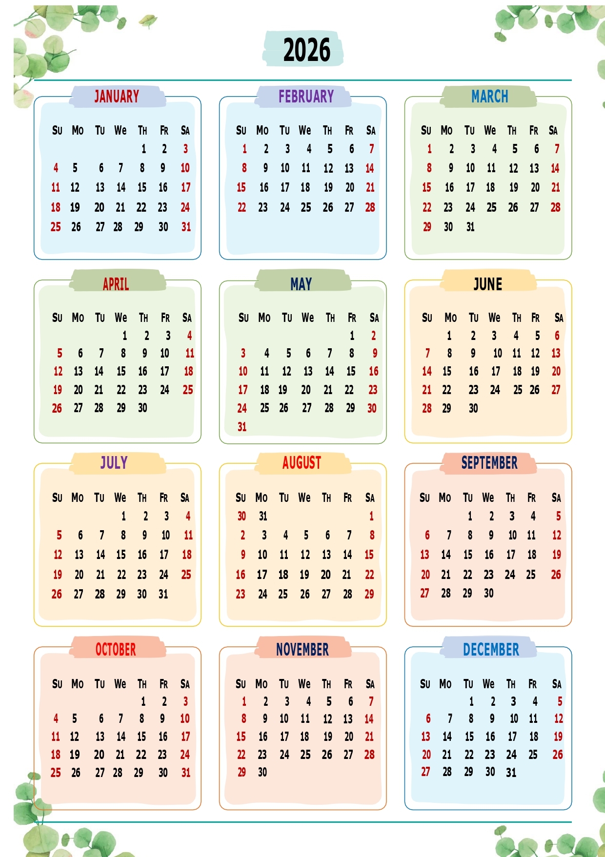2026 Printable Calendar One Page With Holidays