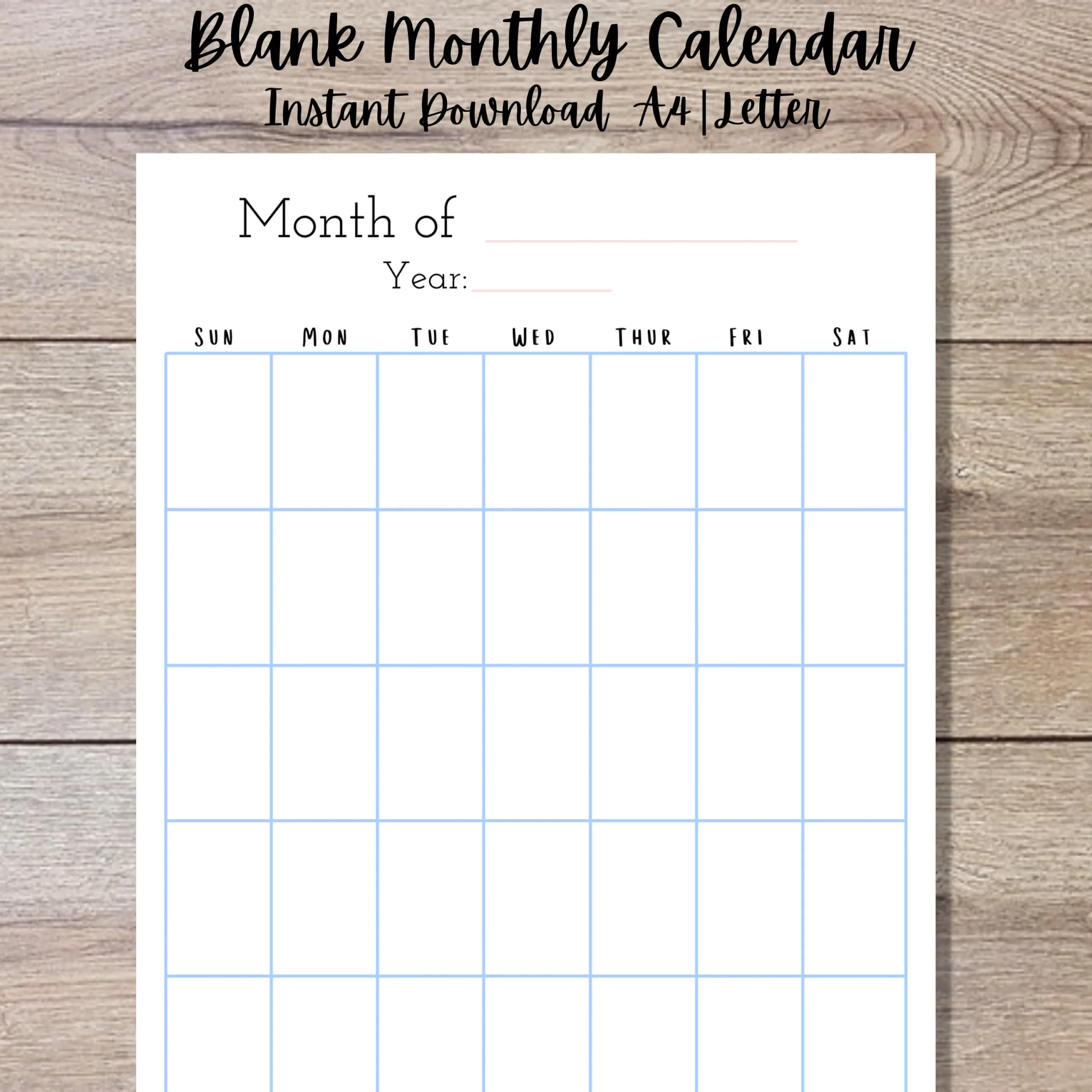 Blank Vertical Calendar Printable