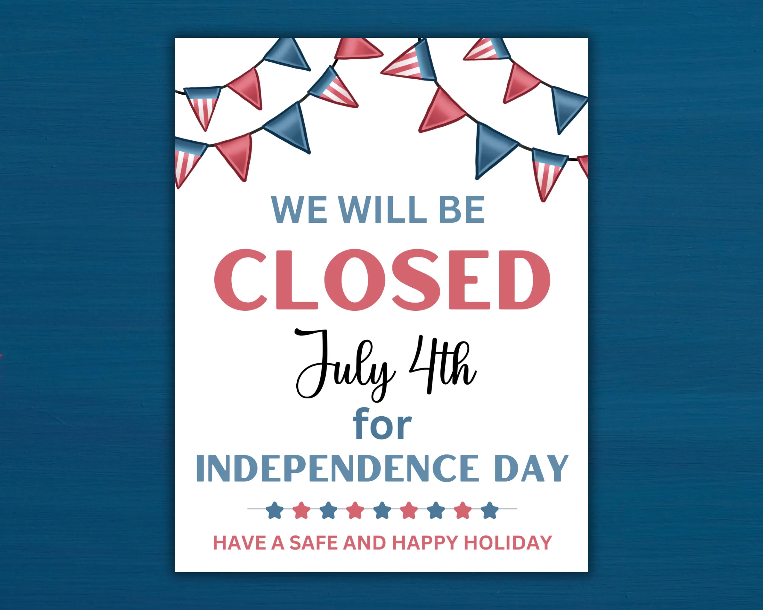 Printable Closed For July 4th Sign Independence Day Decor PDF 