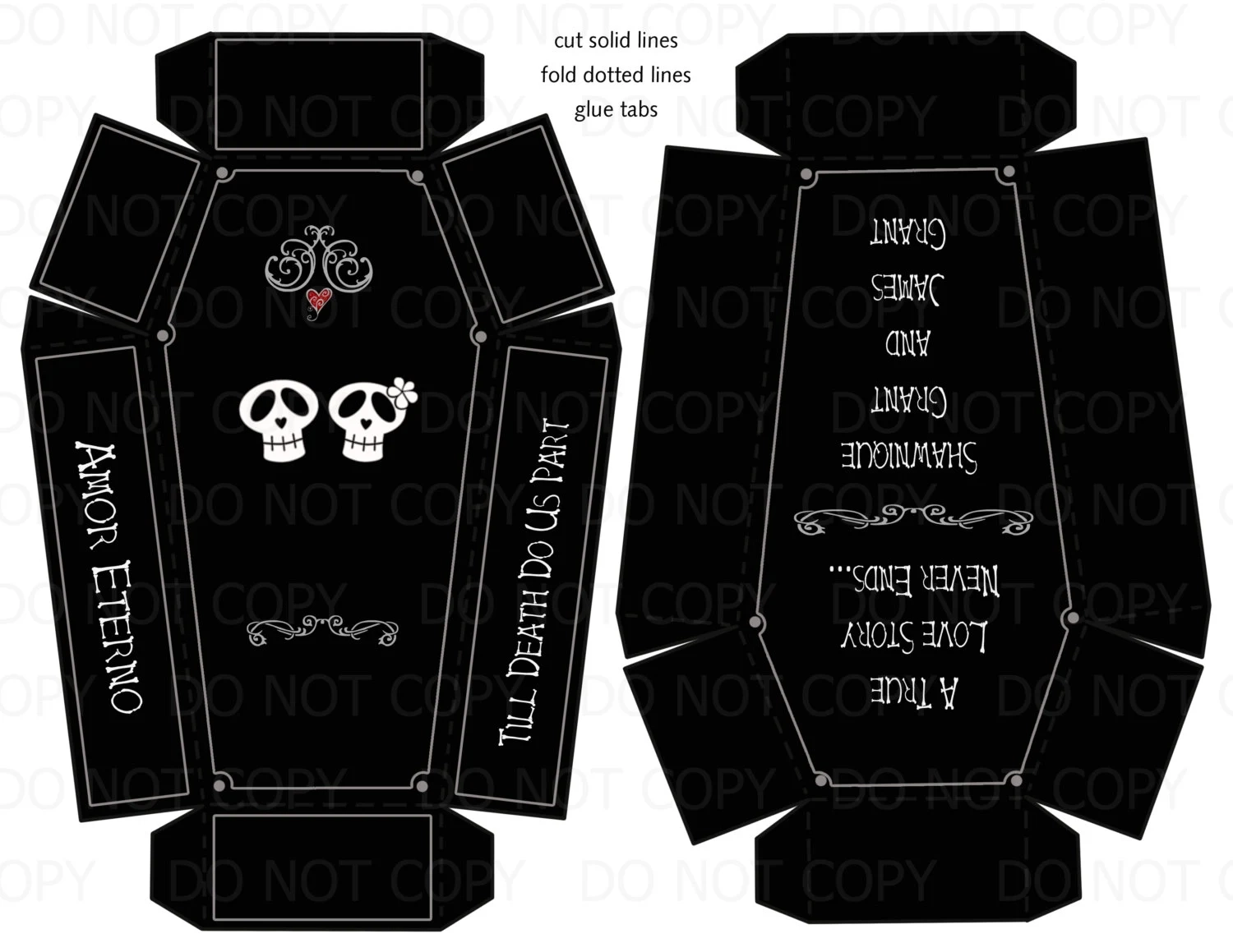 Printable DIY Personalized Coffin Skull Theme Wedding Or Halloween 