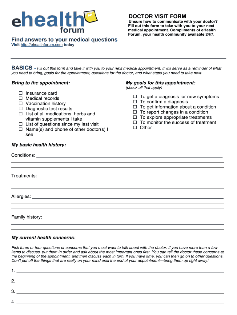 Printable Doctor Visit Form Template Fill Out amp Sign Online DocHub