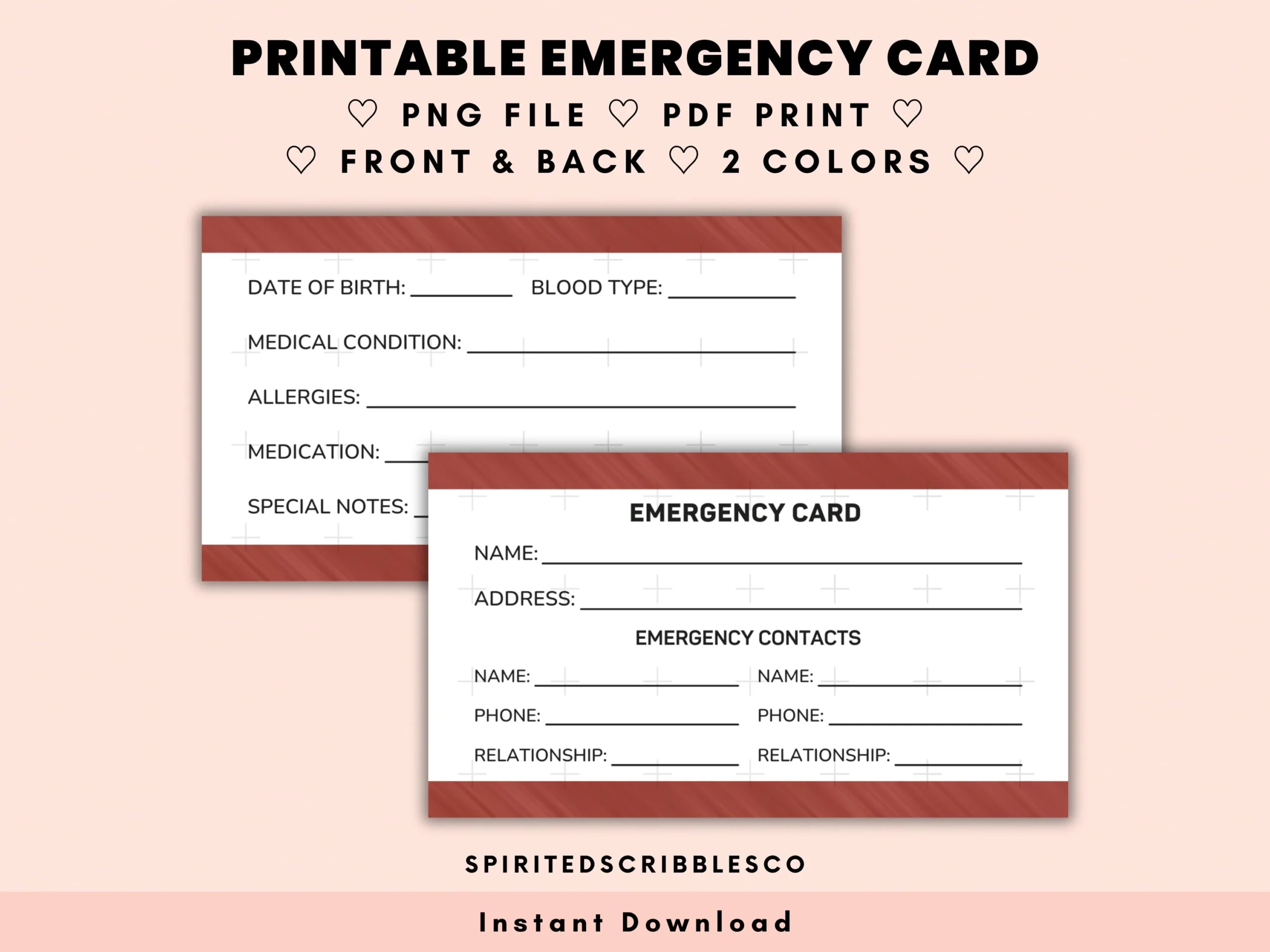 Pdf Printable Emergency Card Template