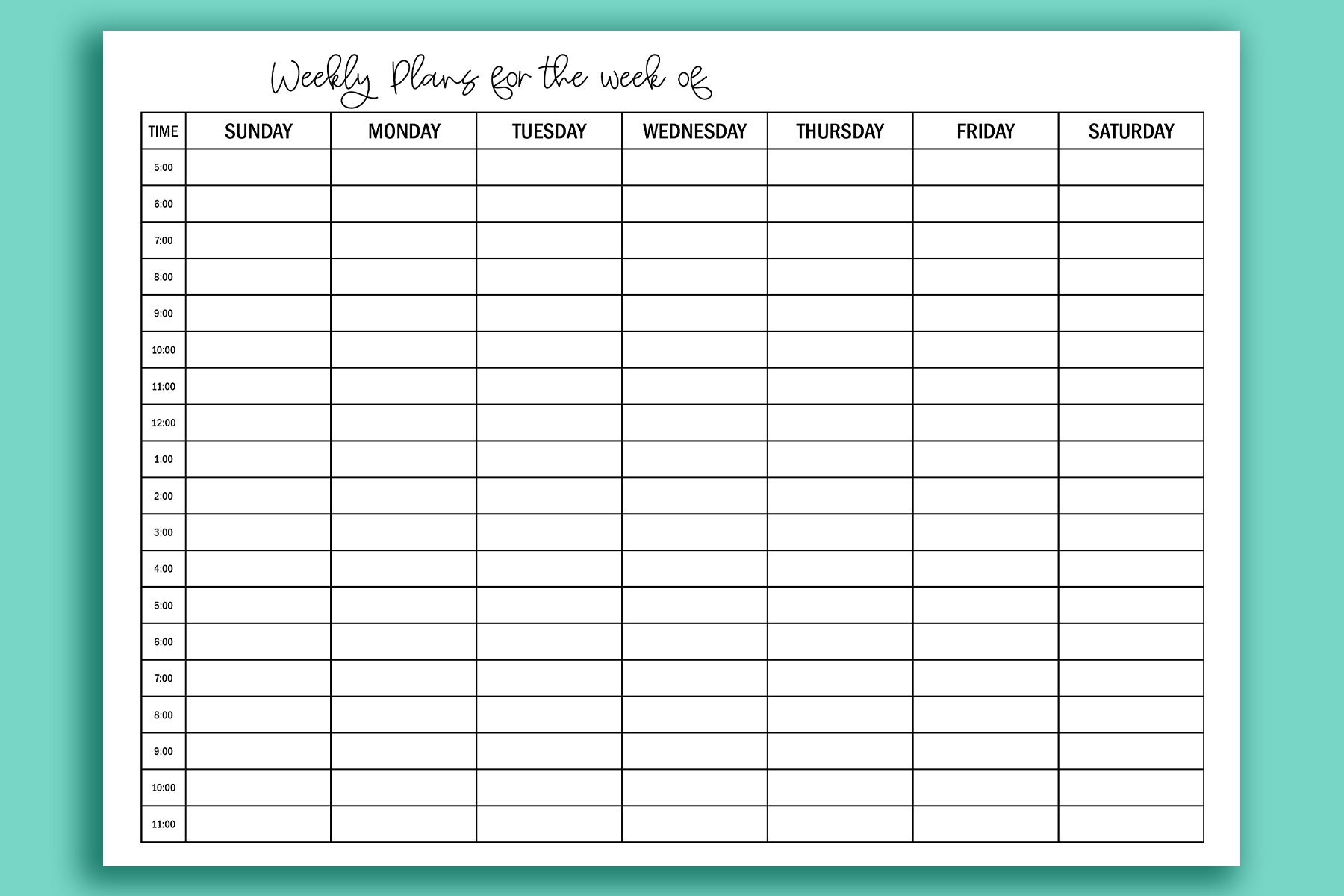 Free Printable Weekly Schedule Template Cute Hourly Planner