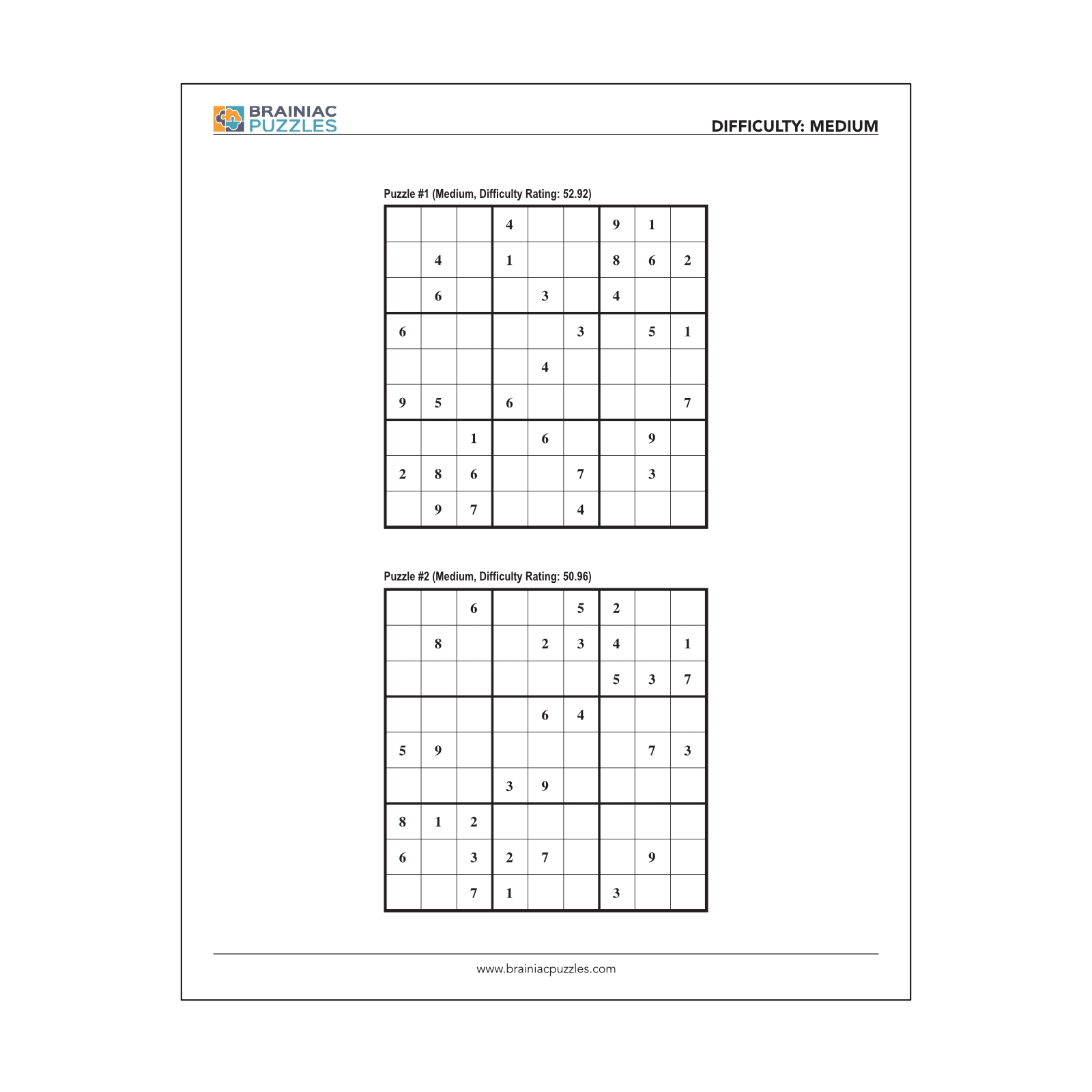 Medium Sudoku Puzzles Printable