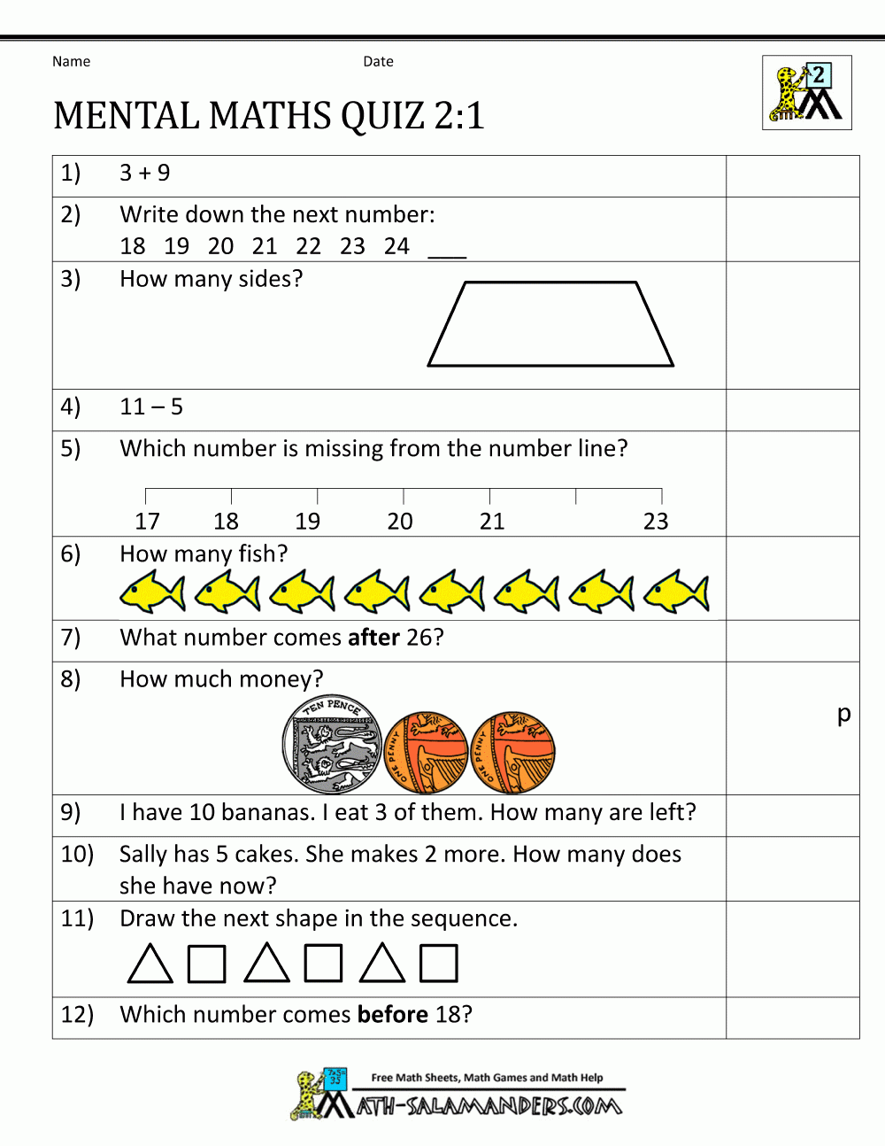 Printable Maths Worksheets Ks2