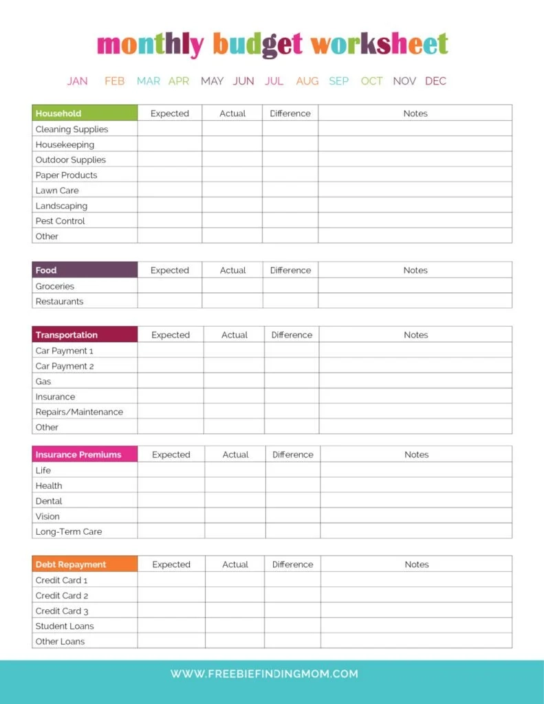 Free Printable Monthly Budget Worksheet Blank