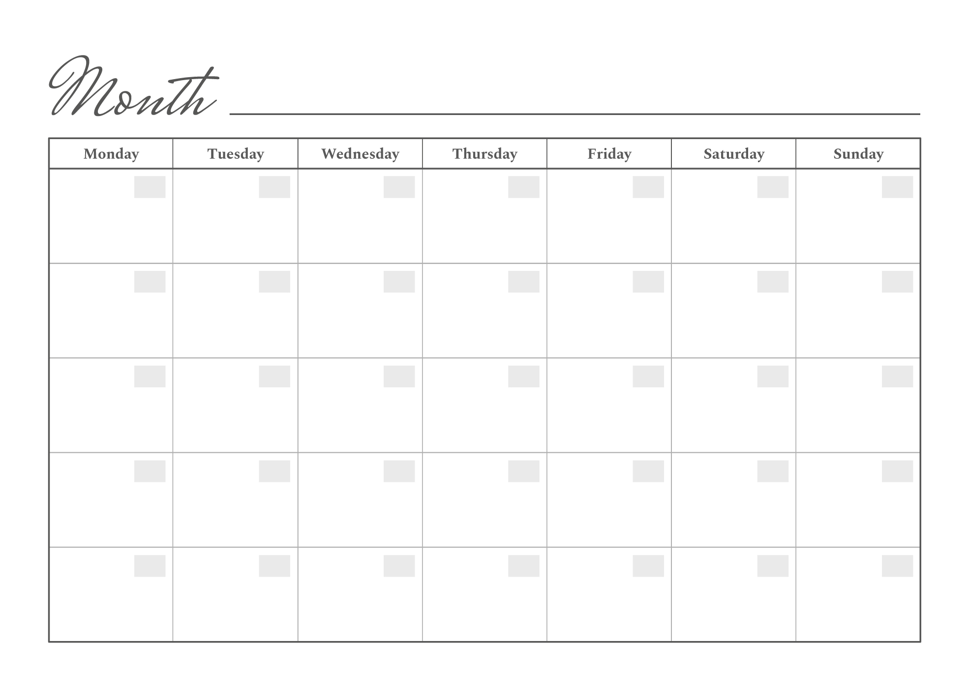 Printable Blank Monthly Calendar Image