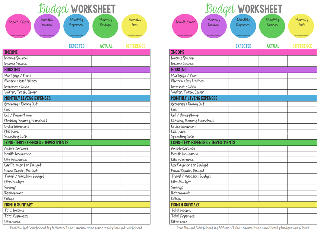Printable Monthly Family Budget Worksheet A Moms Take 