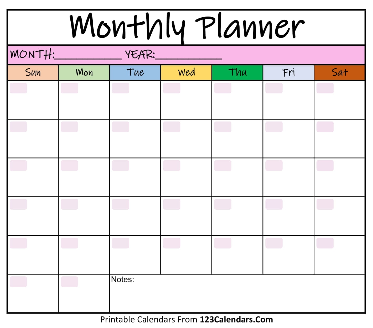 Blank Calendar Template Agenda Printable