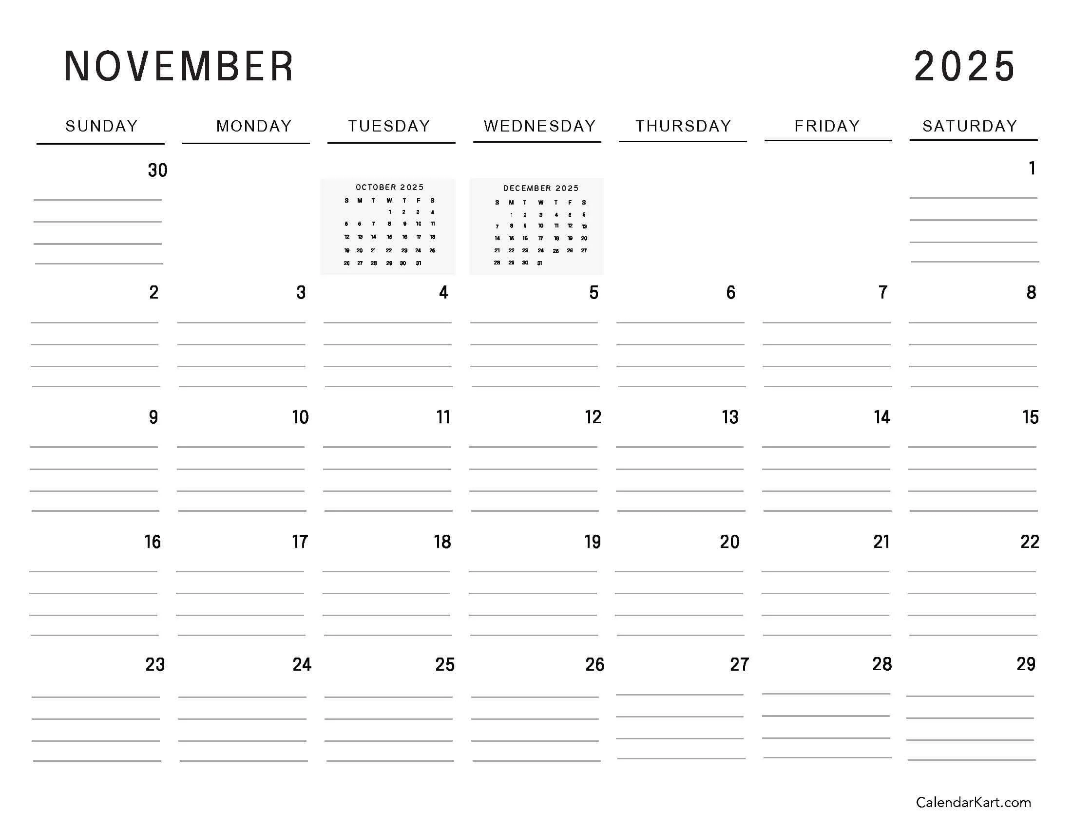 Printable November 2025 Calendars Free Pdf CalendarKart